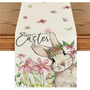 Easter Table Runner Floral Spring Cottage Farmhouse Decor Bunny Decorative Cloth